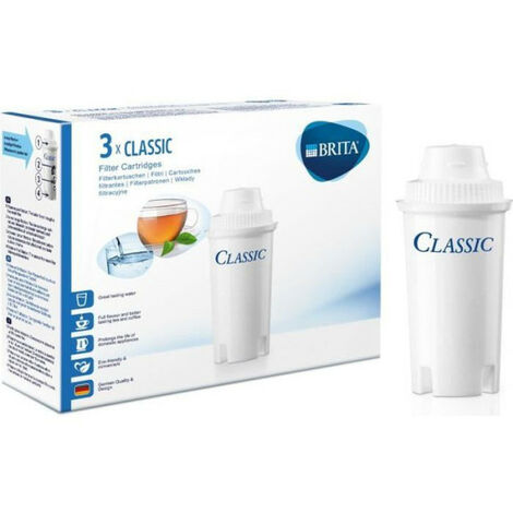Cartouches filtrantes BRITA Classic - Pack de 3 - Réduction de tartre, chlore et impuretés - Blanc