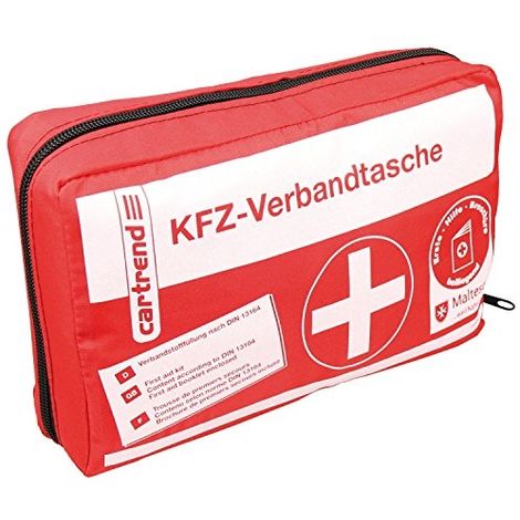 CARTREND 7730042 TROUSSE DE PREMIERS SECOURS, ROUGE, DIN 13164, AVEC LES MESURES D'URGENCE DE PREMIERS SECOURS SELON MALTESER