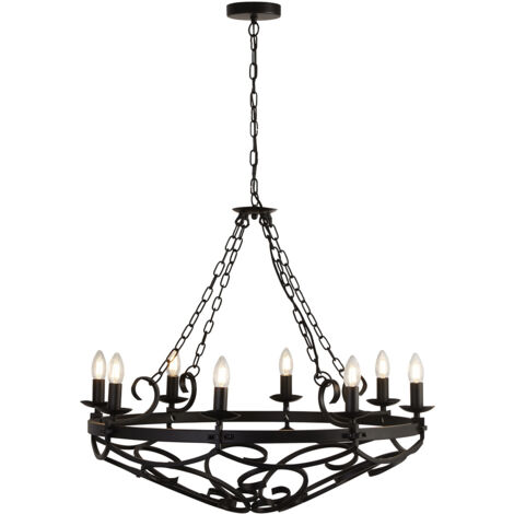 Cartwheel III 8Lt Pendant - Ferro battuto nero