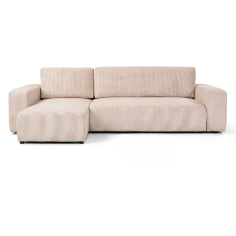 Casa Baoli – Canapé d'angle convertible réversible 244 cm – Tissu velours côtelé beige – Confort optimal avec mousse 30 kg/m3 – Coffre de rangement