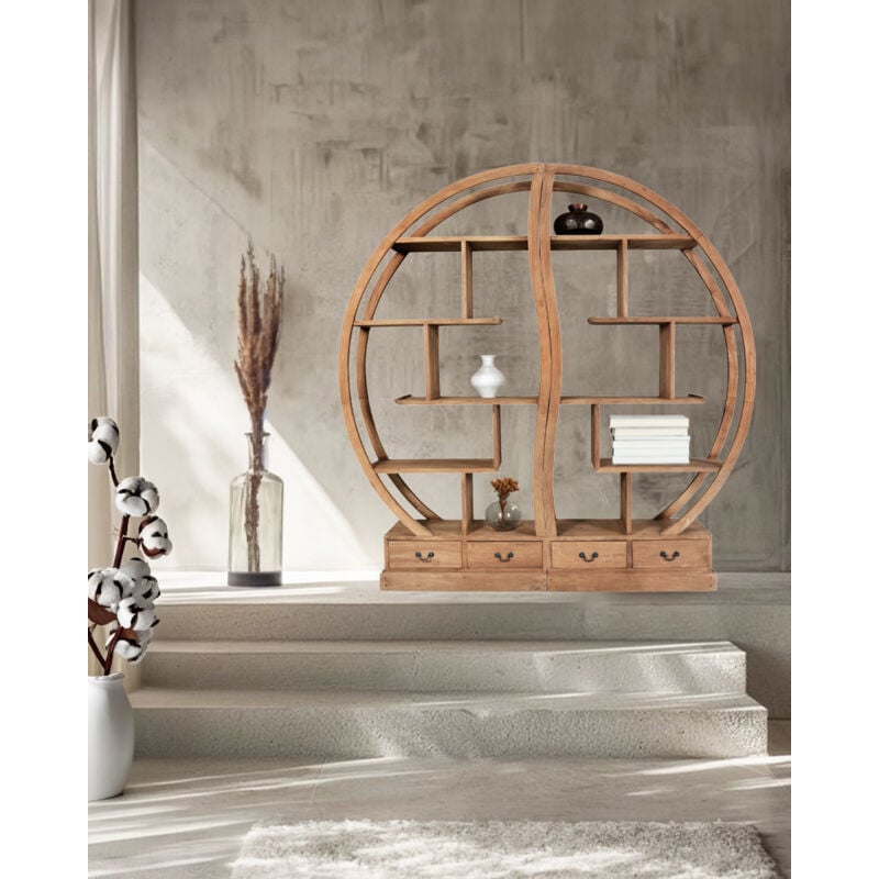 Yin Yang - Bibliothèque en bois massif de teck