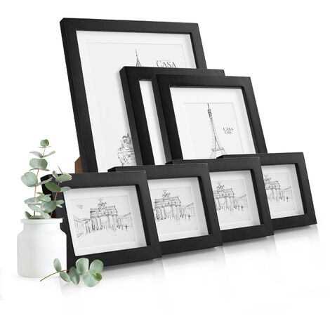 Casa Chic Bilderrahmen 7er-Set, Rechteckige Bilderrahmen für Kinderzeichnungen, Urkunden & Fotos, Holz-Bilderrahmen mit Glas, Fotorahmen im Hoch- oder Querformat, Rahmen mit Passepartout