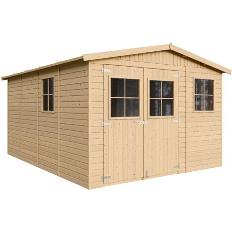 Casa da giardino in legno naturale A226x316x424 cm/12 m²- Magazzino esterno con finestre - Capanno da giardino - Bici, Deposito attrezzi e rimessa TIMBELA M336