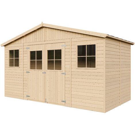 Casa da giardino in legno naturale A246x418x220 cm/8 m²- Magazzino esterno con finestre - Capanno da giardino - Bici, Deposito attrezzi e rimessa TIMBELA M332
