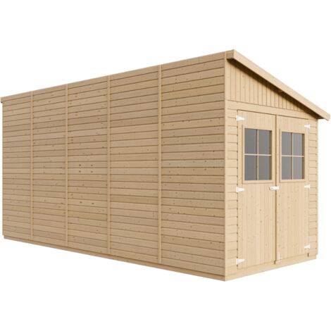 Casa da giardino in legno naturale (con parete laterale) 514x218 cm/10,1 m²- Magazzino esterno con finestre - Capanno da giardino - Bici, Deposito attrezzi e rimessa TIMBELA M341A