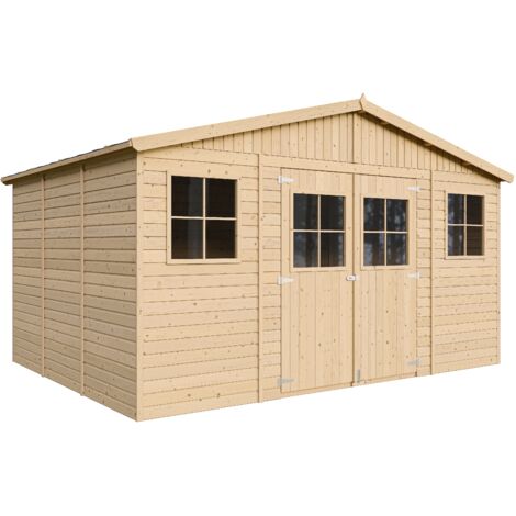 Casa da giardino in legno naturale CON PAVIMENTO IMPREGNATO A246x418x320cm/12 m²- Magazzino esterno con finestre - Capanno da giardino - Bici, Deposito attrezzi e rimessa TIMBELA M331+M331G