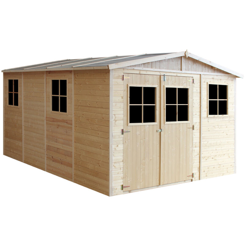 

Timbela - Cobertizo de madera para jardín con base - 324x416cm/12m2 Cobertizo de madera natural - Taller de Jardín - Bicicleta, Almacenamiento de