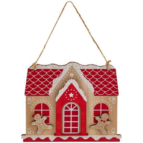 Casa de jengibre tema madera H.15cm rojo - Feeric lights & christmas