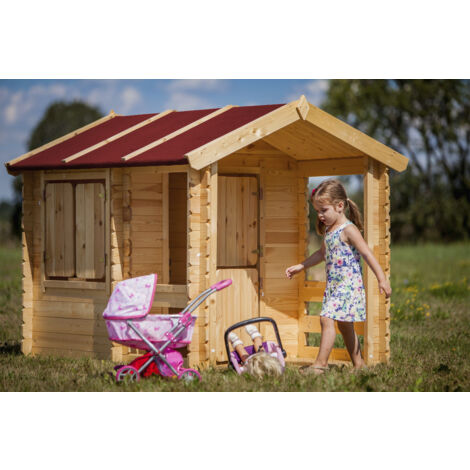 Casa de madera para niños - Casita de juegos al aire libre 175x130xH145cm / 1.1m2 - Casita de jardín de madera para niños al aire libre - Casa de verano al aire libre Timbela M501 - Beige