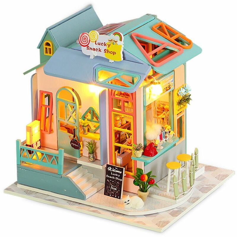 

Casa de munecas de juguete DIY, tienda de aperitivos, kit de casa de munecas en miniatura con muebles con luz y musica, juguetes de regalo de