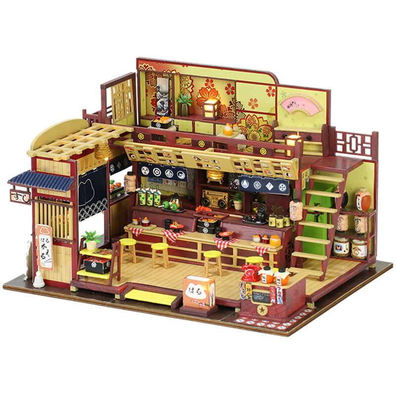 

Happyshopping - Casa de munecas de juguete DIY, tienda de comida japonesa, kit de casa de munecas en miniatura con muebles con luz y musica, juguetes