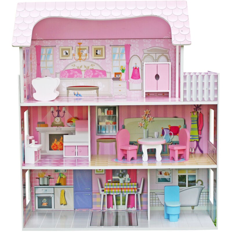 

Casa de Muñecas Infantil de Madera Alba 62x27x70 cm con Luces LED y 8 Muebles - Outdoor Toys