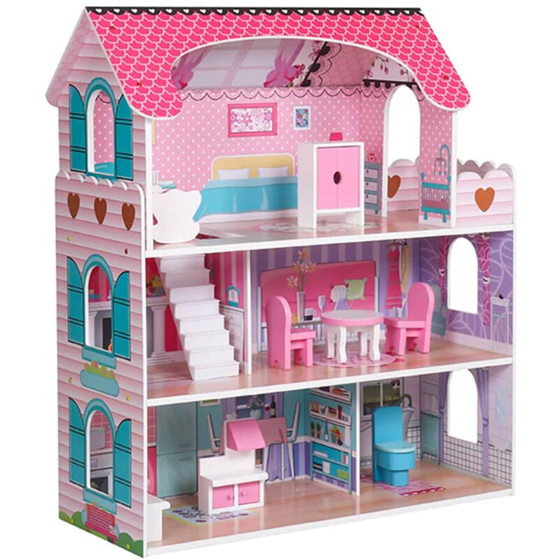 

Casa de Muñecas Landa Outdoor Toys de MDF 62x27x70 cm con 8 Accesorios de Mobiliario y 3 Pisos