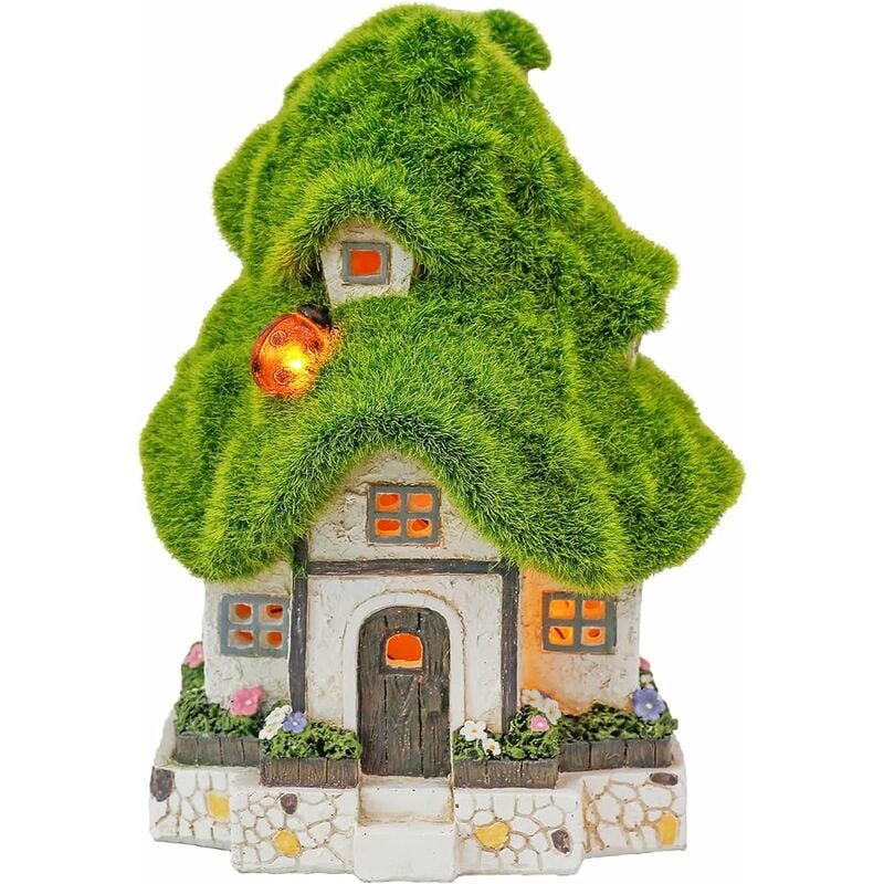 Image of Fortuneville - Casa delle fate per giardino Luci da giardino a energia solare Casa delle fate degli elfi Ornamento da giardino per esterni led Luce