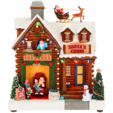 Casa di Babbo Natale illuminata con led multicolor e musica decorazione per villaggio di Natale