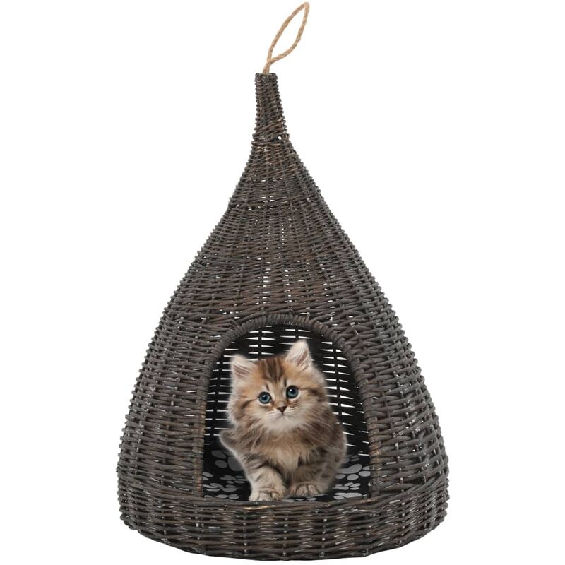 

Casa para gatos con cojin forma tipi sauce natural gris 40x60cm