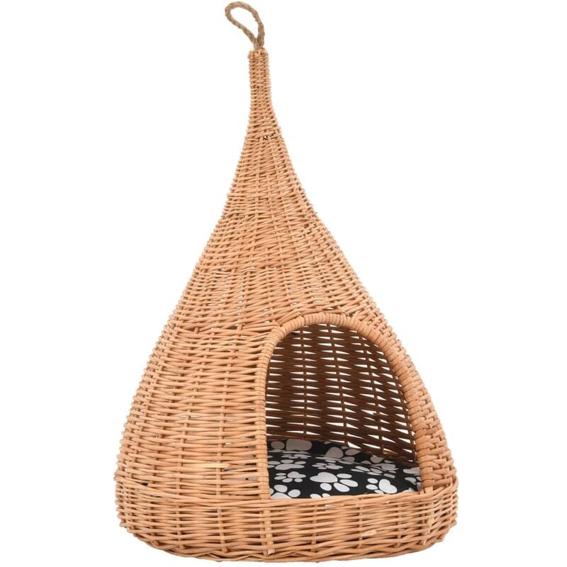 

vidaXL Casa para gatos con cojín y forma de tipi sauce natural 40x60cm - Marrón