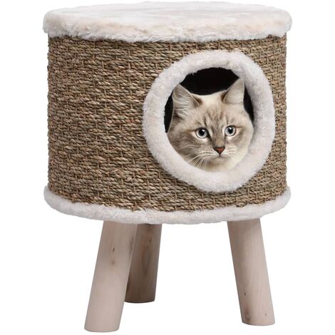 Casa para gatos con patas de madera 41 cm hierba marina