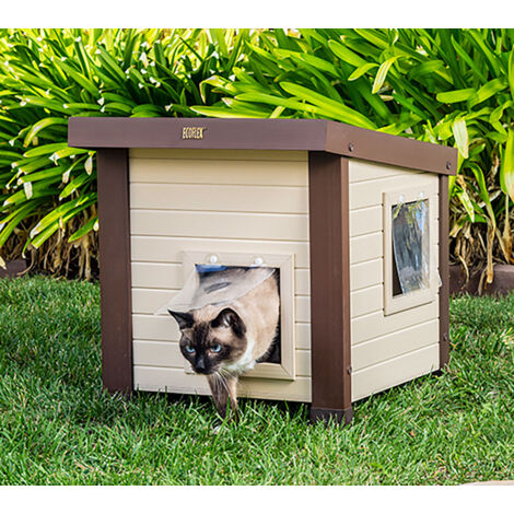 Casa para Gatos Noa - Caseta de Interior/Exterior - Fabricado en ECOFLEX - Refugio para felinos con gatera