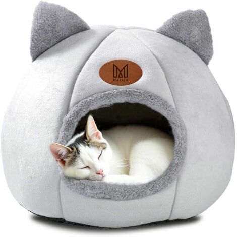 Casa para gatos, perrera, cama de peluche con orejas DAISY gris