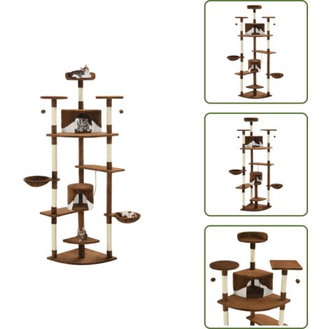 Casa para gatos - vidaXL Rascador para gatos con poste de sisal marrón y blanco 203 cm - Juguetes para gatos