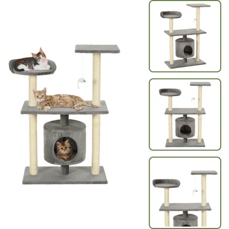 Casa para gatos - vidaXL Rascador para gatos con postes rascadores de sisal 95 cm gris - Juguete para gatos