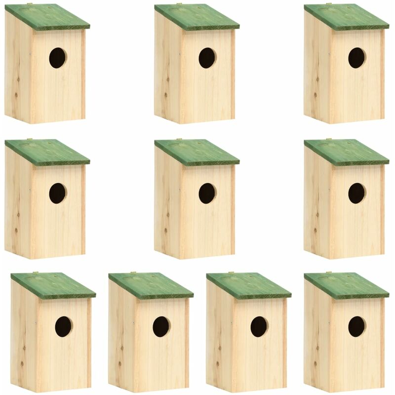

Casa para pájaros 10 unidades madera maciza de abeto 12x12x22cm