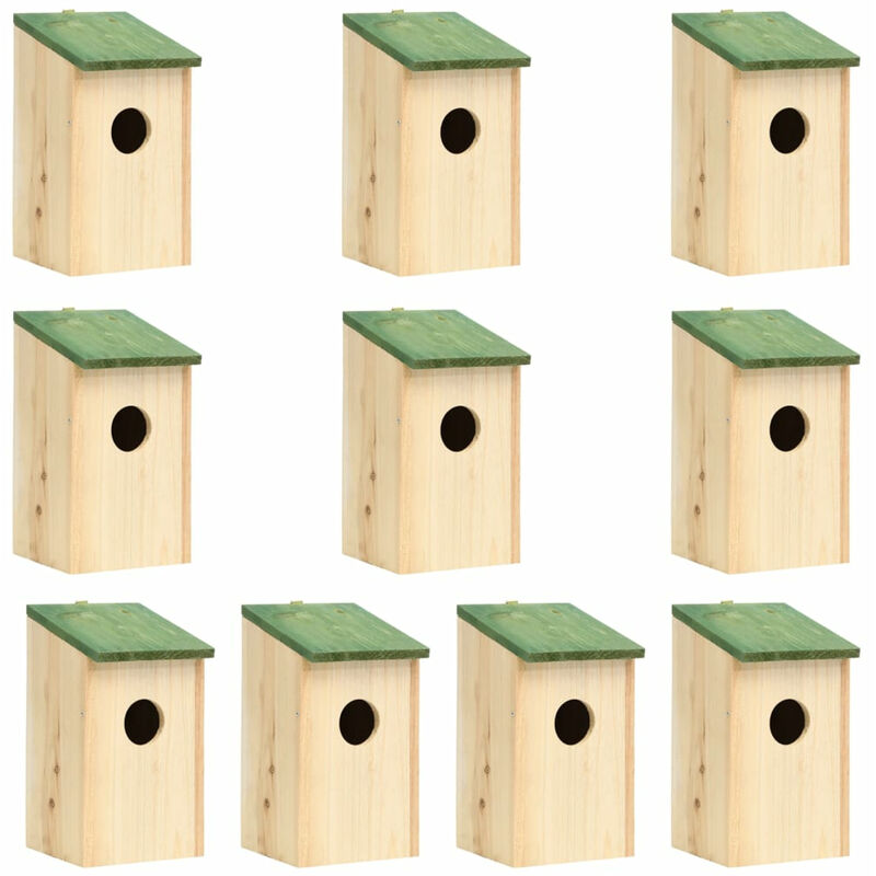 

Casa para pajaros 10 unidades madera maciza de abeto 12x12x22cm