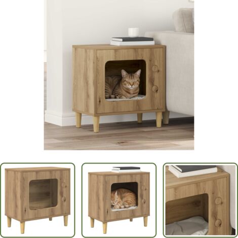Casa per gatti in legno -  Casa per Gatti Rovere Artigianale 51 x 30 x 52 cm