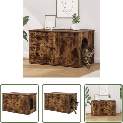 Casa per gatti in legno -  Casa per Gatti Rovere fumé 85 x 55 x 50 cm Legno multistrato