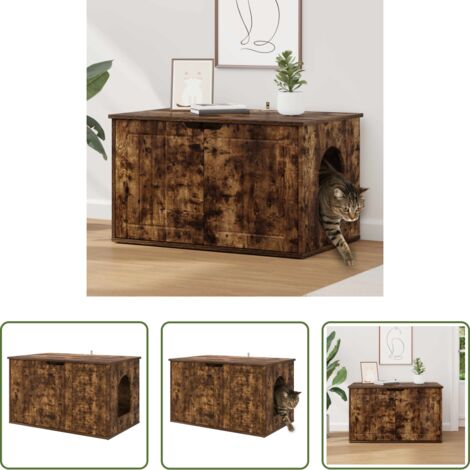 Casa per gatti in legno -  Casa per Gatti Rovere fumé 85 x 55 x 50,5 cm Legno multistrato