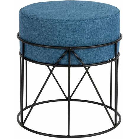 Casa Pura – Tabouret en métal bleu 33 x 33 x 40 cm – Coussins en coton et lin – Renforts métalliques pour stabilité – Poids léger 4,29 kg