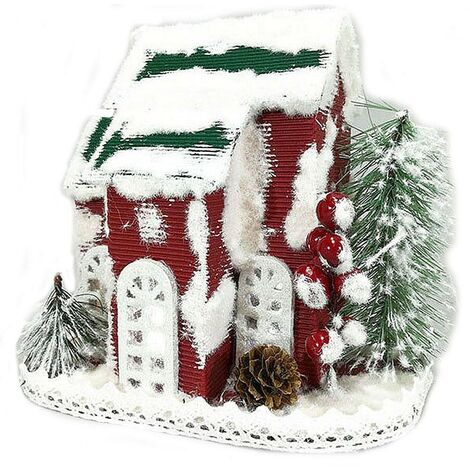 Casa rossa villaggio casetta con neve alberi e luci decorazioni di natale idea regalo natalizio addobbi ornamento per casa