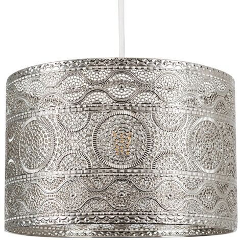 Casablanca Moroccan Style Drum Silver Pendant Ceiling Light