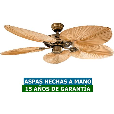 Casafan – Ventilateur de plafond 132 cm – 5 pales en palmier naturel – Moteur silencieux 8W-59W – 3 vitesses jusqu'à 180 RPM – Fonction été/hiver