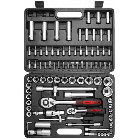 Casals - Set di valigette de Set di chiavi de 94 pezzi Acciaio al cromo vanadio Kit de Cricchetti 1/4 (6,3 mm), 1/2 (12,5 mm) Chiavi a bussola 4-32 mm 12 Chiavi per candele 30 Punte per cacciavite