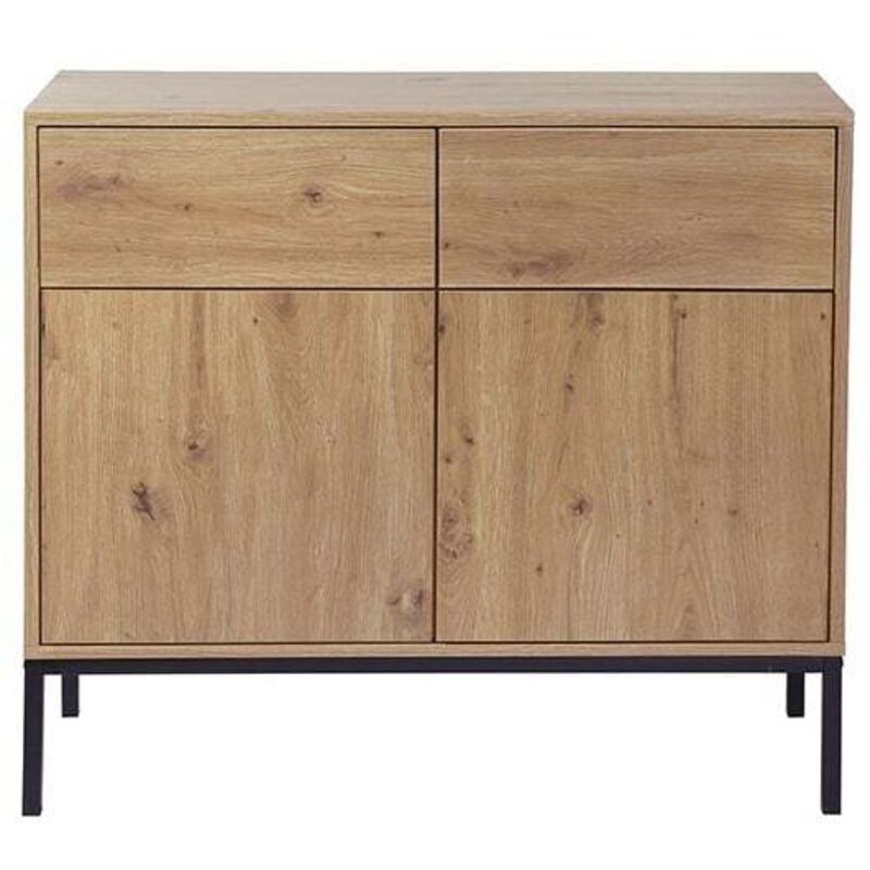 CALICOSY - Buffet 2 Portes 2 Tiroirs Décor Chêne L90 x H80 cm - LENNY