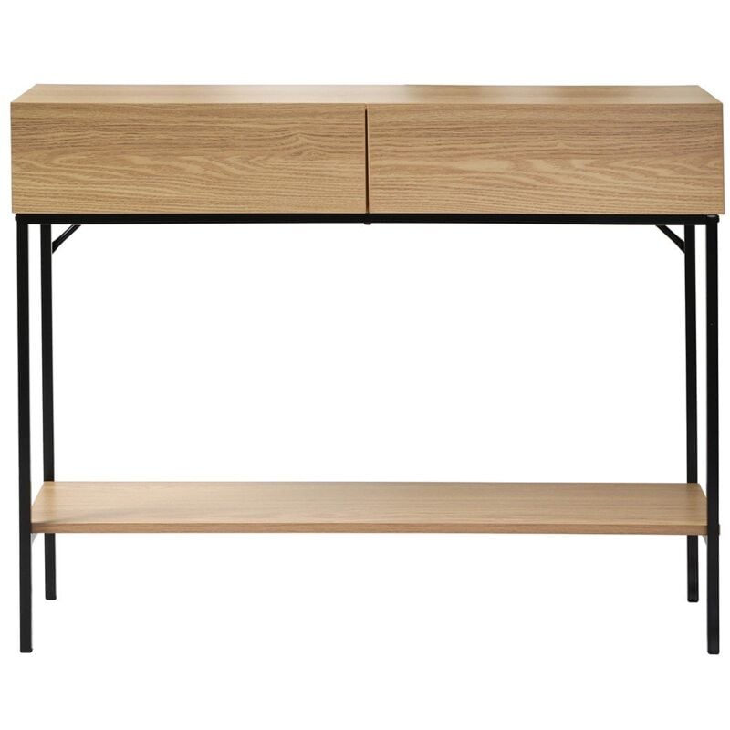 CALICOSY - Console 2 Tiroirs 1 Tablette Décor Bois - L100cm