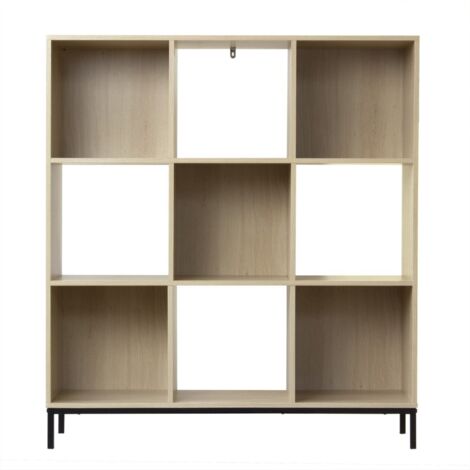 CASÂME - Etagère de rangement 9 cases avec pieds métal - Bois clair