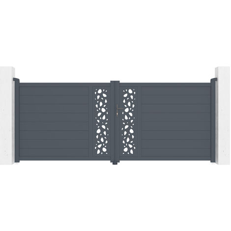 Casanoov – Portail aluminium battant 350x145cm – Semi-ajouré gris anthracite RAL 7016 – Lames renforcées pour motorisation – Montage simple