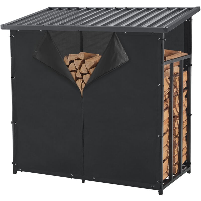 Casa.pro - Abri-Bûches Couvert avec Housse de Protection Support Bois de Chauffage Range-Bûches pour Stockage Extérieur Acier Galvanisé Laqué