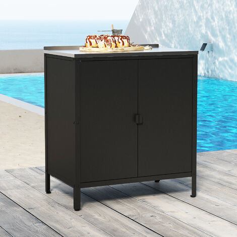 Armoire de jardin Bolognano acier laqué noir mat – Dimensions 92 x 80 x 50 cm – 2 portes et étagère intérieure – Pieds réglables pour stabilité – Casa.Pro