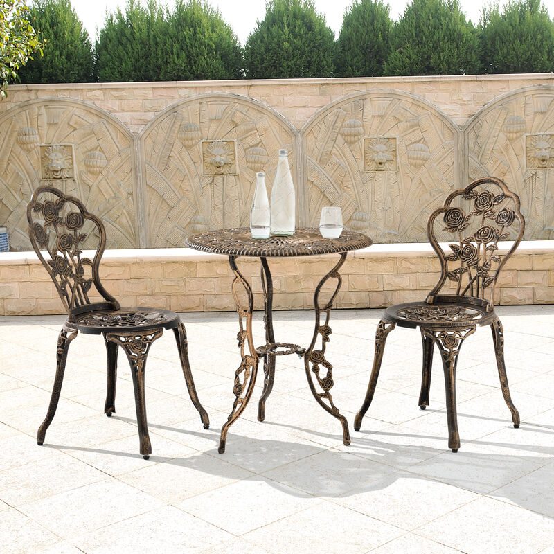 Gartenmöbelset Wakefield Tisch rund mit 2 Stühlen Gusseisen Bronze
