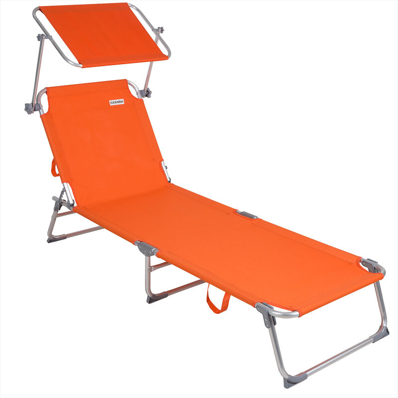 Chaise Longue Pliable Ibiza Dossier réglable 4 Positions Pare-Soleil intégré Compacte et transportable Toile imperméable Orange