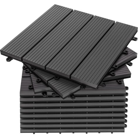 CASARIA® 1x WPC Composite Decking Tile 30x30cm  Cuttable Interlocking System  Drainage System  Garden Balcony Patio Click Lock-In Flooring Deck  Anthracite Terracotta  Classic Anthracite