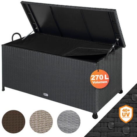 CASARIA® 270 Litre Polyrattan Garden Storage Box with Wheels  Waterproof UV Resistant  Inner Lining  117x53x60cm Patio Furniture Cushion Chest with Gas Pressure Lift Lid