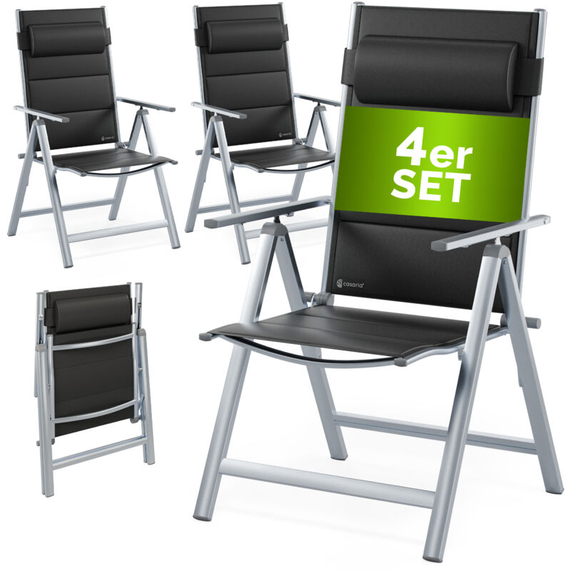 Casaria Gartenstühle Set Klappbar Gepolstert Alu 8- Fach Verstellbar 120 Kg Belastbarkeit Wetterfest Outdoor Balkon Camping Hochlehner Klappstuhl 4x Silber -