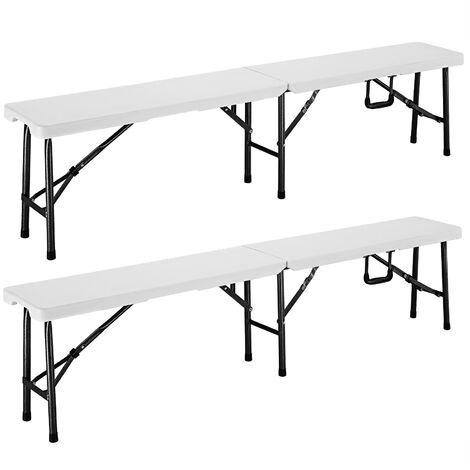 CASARIA® 2er Set Bierbank Klappbar 8 Personen 183cm Kunststoff Klappbank Faltbar Biergarten Campingbank Bierbänke Bierbankgarnitur Gartenbank Weiß