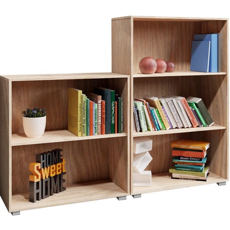 Casaria 2er Set Bücherregal Vela 3+2 Fächer Höhenverstellbare Böden 60cm Breit Holz Standregal Ordner Büro Regal Eiche