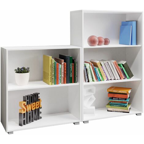 Casaria 2er Set Bücherregal Vela 3+2 Fächer Höhenverstellbare Böden 60cm Breit Holz Standregal Ordner Büro Regal Weiß